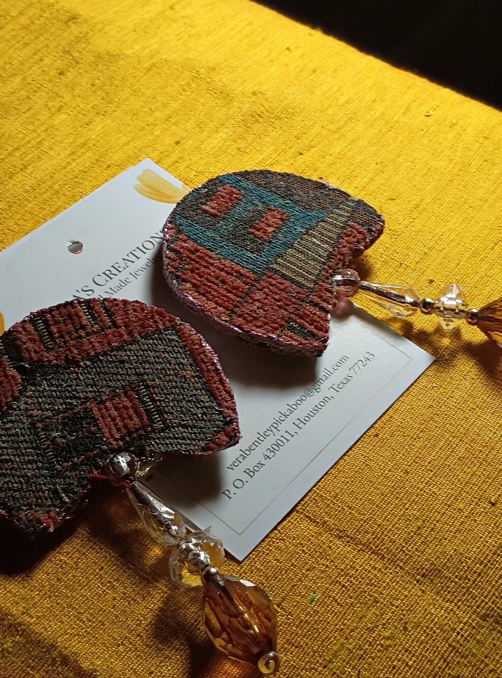 Handmade Textured Drop Earrings in Rust and Teal by